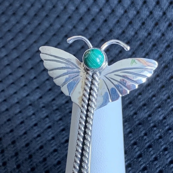 Sterling Malachite Dragonfly Pin. - Picture 3 of 6